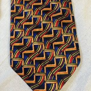 J. Garcia Black and Orange Vintage Geometric Silk Tie